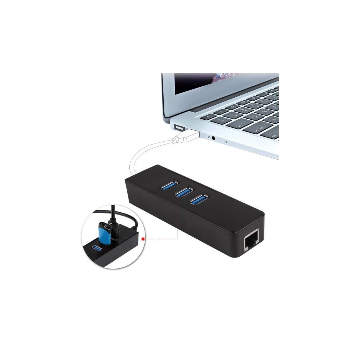 Adaptateur Ethernet RJ45 3 ports USB3.0 Hub réseau câblé