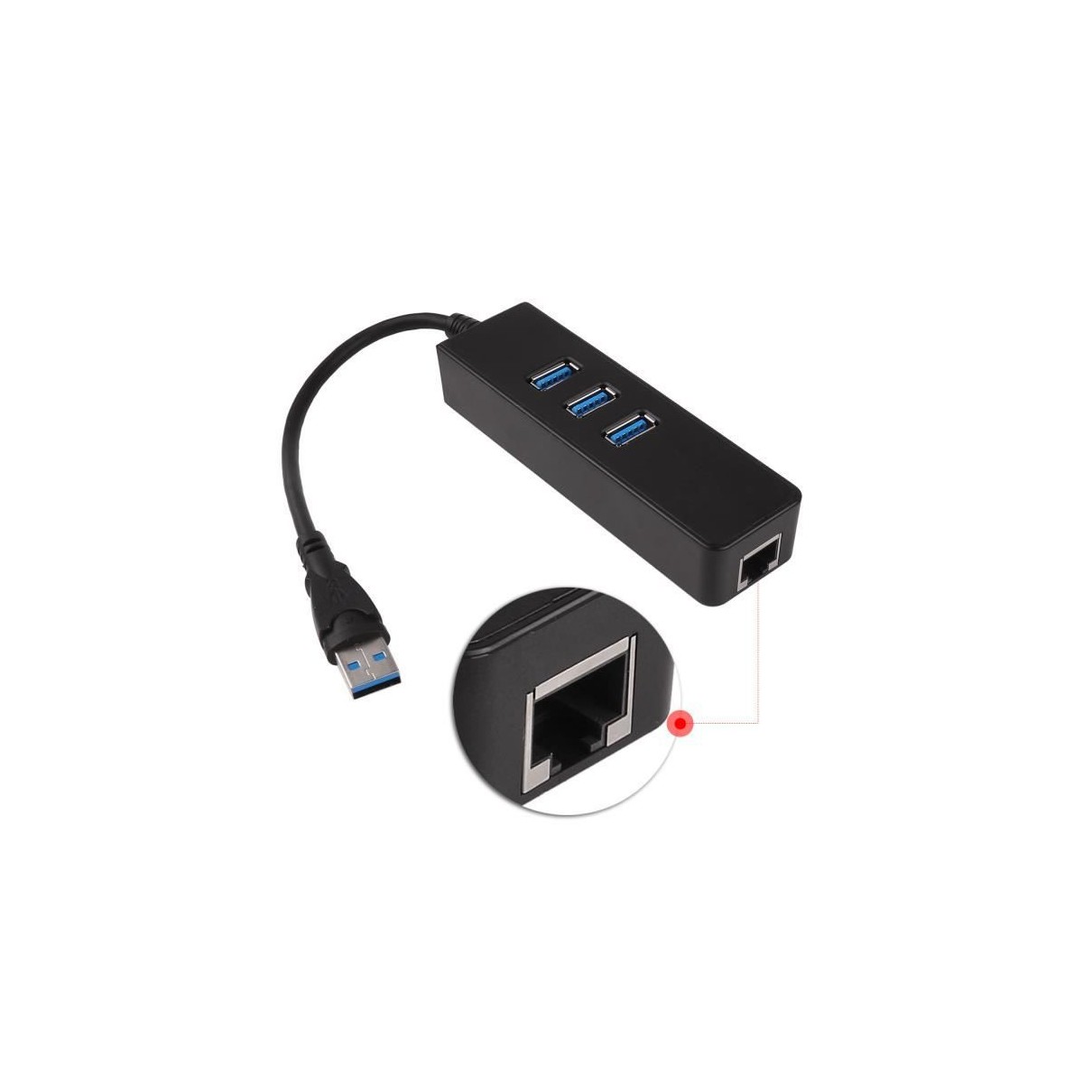 Adaptateur Ethernet RJ45 3 ports USB3.0 Hub réseau câblé