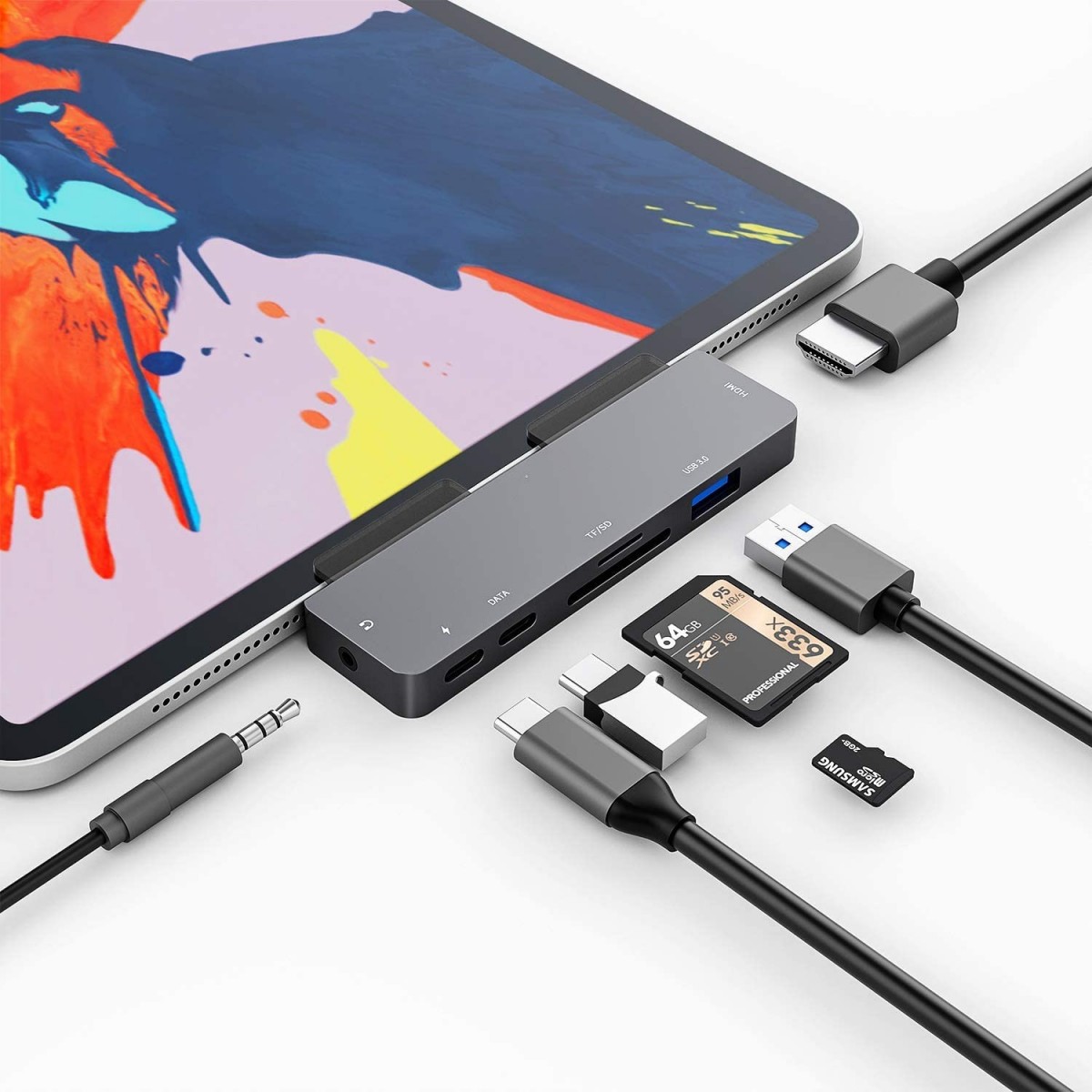 Hub USB Type-C pour iPad Pro 2018, adaptateur 7 en 1, station d'accueil avec chargement USB-C 60W PD, prise en charge 4K HDMI, U